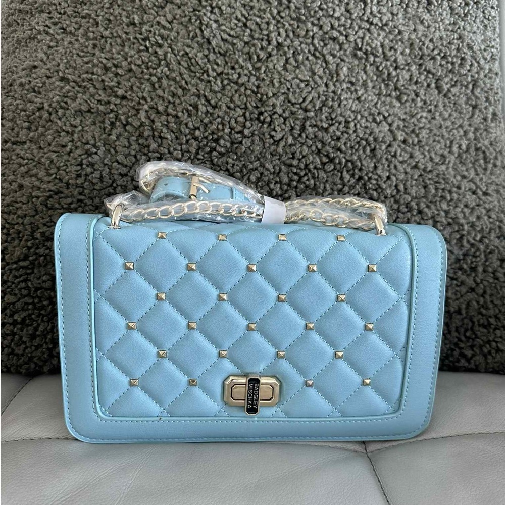 Badgley Mischka Light Blue Quilted Crossbody Bag